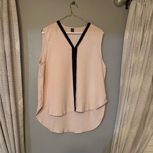 Pink Sleeveless Asymmetrical Blouse with Black Trim